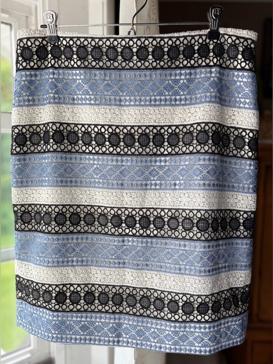 Talbots Dresses & Skirts - Talbots Petites Black/Blue/White Striped Lace-Trim Skirt Office Preppy Sz 12P